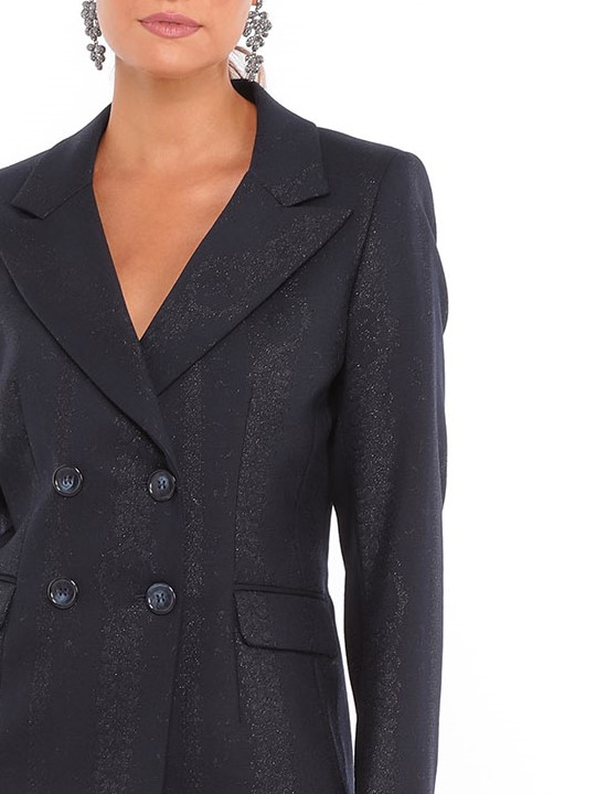 Blazer cintré en laine bleu nuit à motifs irisés 